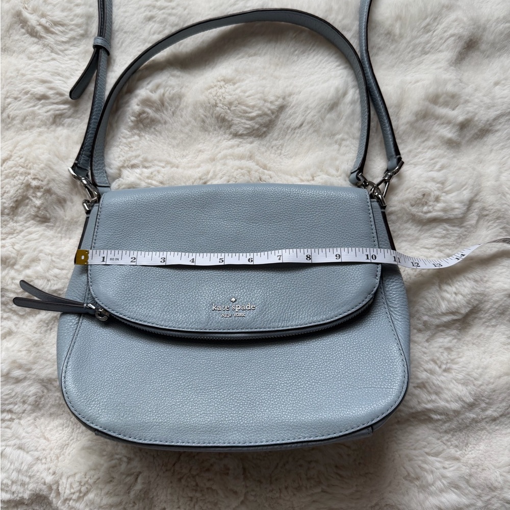 Kate Spade Polly Flap Convertible Medium Light Blue Leather Crossbody Bag - Picture 14 of 15